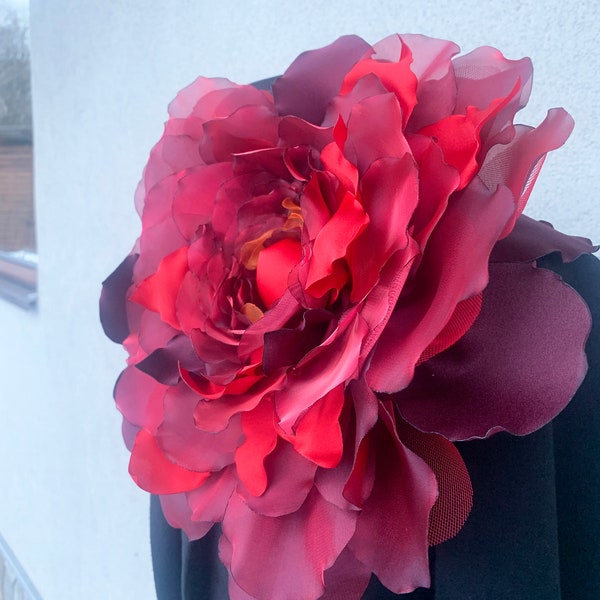 Extra large red flower brooch Oversized floral pin