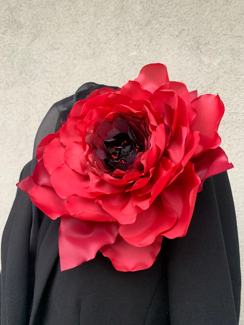 Très grande broche fleur de pavot Broche florale rouge surdimensionnée image 4
