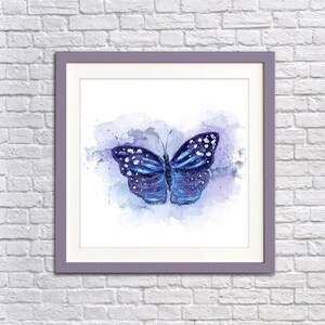 Aquarelle papillon bleu PNG impression à la maison insectes Art ukrainien numérique fête des mères carte imprimable papillon Clipart PDF téléchargement immédiat