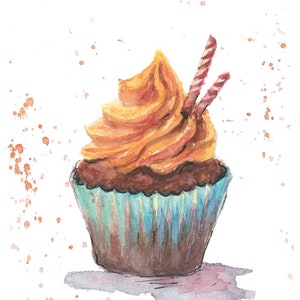 Watercolor Caramel Cupcake Clipart Digital File Craft Tools PNG PDF Food Painting Download Printable Watercolor Sweets Clipart
