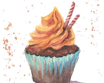 Watercolor Caramel Cupcake Clipart Digital File Craft Tools PNG PDF Food Painting Download Printable Watercolor Sweets Clipart