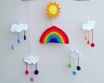 Rainbows and sunshine wall hanging DIGITAL crochet PATTERN, nursery wall hanging/ mobile, nursery decor