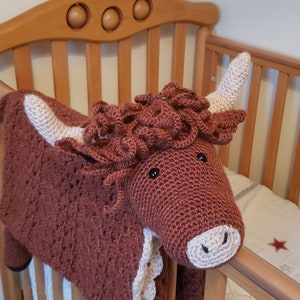 Highland Cow Baby Blanket, pattern, Crochet animal baby blanket, crochet cow blanket, 3in1 blanket, crochet animal blanket pattern. PDF only