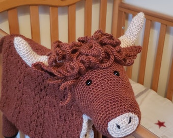 Crochet Highland Cow Blanket Pattern, 3in1 Baby Play Mat (PDF Pattern)