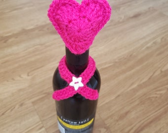 Crochet heart bottle topper *PATTERN*with poem, heart bottle buddy, mini heart & scarf, bottle topper, mini heart crochet pattern