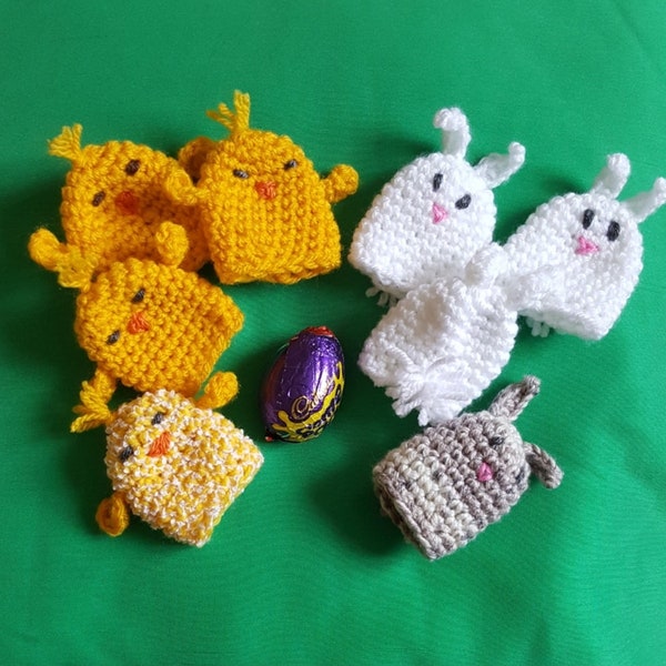 Crochet Easter egg cover, DIGITAL PATTERN, Quick and fun chocolate egg cover, bunny and chick egg cover