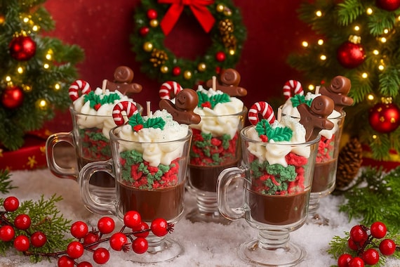Christmas Hot Chocolate candle, Christmas decor, handmade scented candles, xmas soy wax hand crafted food candles, housewarming gift