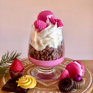 Sundae desert candle, strawberry ice cream candle, Birthday cake candle, unique birthday gift, soy wax food candles, mothers day gift