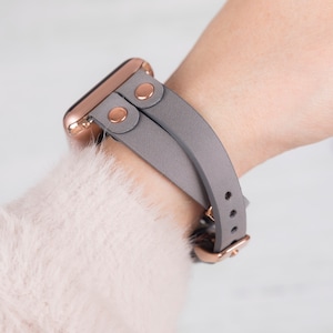 Grey Leather Double Cross Apple Watch Band