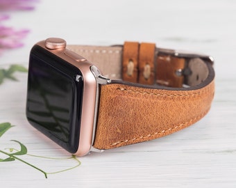 Brown Leather Apple Watch Band, iWatch Strap 38mm 40mm 41mm 42mm 44mm 45mm 49mm, Women Slim Band for iWatch All Series, Birthday Gift