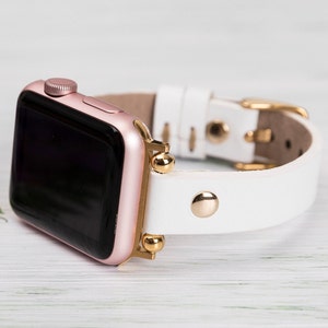 Handmade Leather Apple Watch Band 40mm 41mm 42mm 44mm 45mm 46mm 49mm, White iWatch Strap for Series 10 9 8 7 6 5 4 Ultra 2, Anniversary Gift