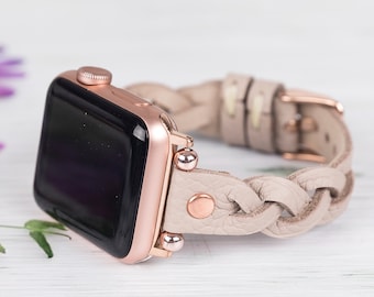 Slim Braided Leather Google Pixel 2 Watch Band for Women, Mink Beaded Google Pixel Watch Strap, Anniversary Birthday Gift