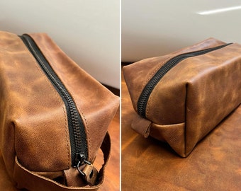 Personalized Leather Dopp Kit Men & Women, Monogram Toiletry Makeup Bag, Engraving Travel Cosmetic Bag, Groomsmen Gift Bag, Leather Wash Bag