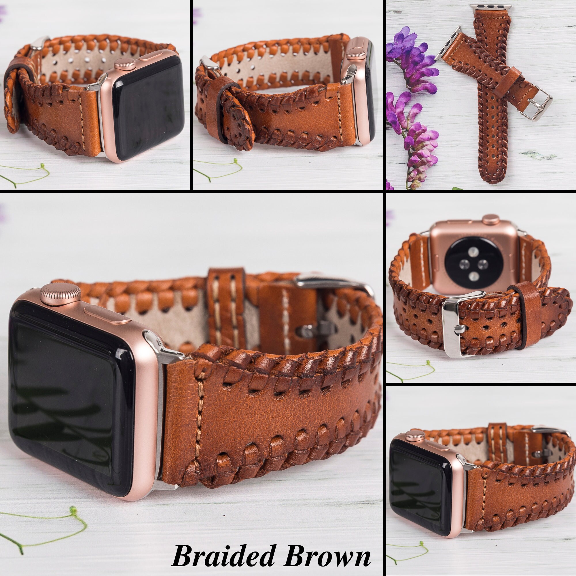 Designer Brown Leather Apple Watch Band: Handmade Iwatch 
