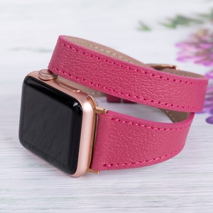 Double Wrap Apple Watch-band 40 mm 41 mm 42 mm 44 mm 45 mm 46 mm 49 mm dames, fuchsia leren band serie 10 9 8 7 6 5 4 Ultra 2, verjaardagscadeau
