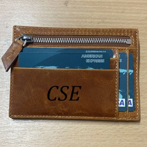 Leder schmaler Kreditkartenhalter, personalisierte Mini-Brieftasche mit Reißverschluss, handgefertigte Vordertaschen-Mappe, Geschenk dünne Geldbörse für Ihn Sie