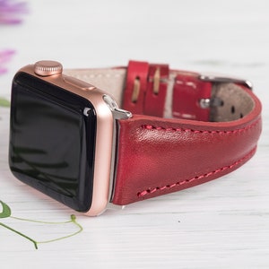 Leather Apple Watch Band for 40mm 41mm 42mm 44mm 45mm 46mm 49mm, Burgundy Slim Design iWatch Strap Series 10 9 8 7 6 5 4 Ultra 2, Gift Her