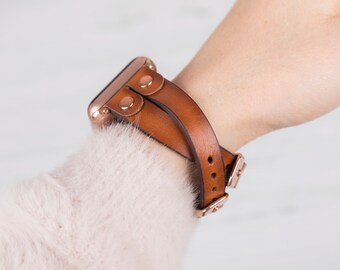Leather Double Cross Apple Watch Band 40mm 41mm 42mm 44mm 45mm 46mm 49mm, iWatch Strap Series 10 9 8 7 6 5 4 Ultra 2, Women Beady Band
