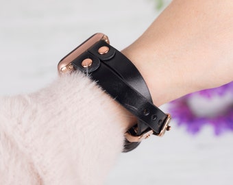 Genuine Leather Double Cross Apple Watch Band 40mm 41mm 42mm 44mm 45mm 46mm 49mm Women, unique gift for girlfriend sister mom