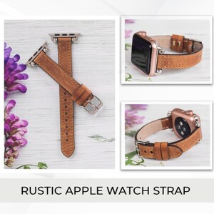 brown leather slim beaded apple watch band for women