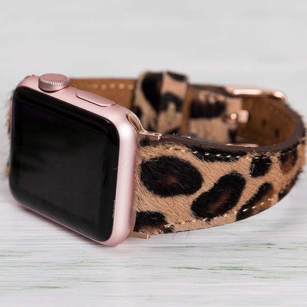 Bracelet de montre Apple en cuir léopard pour femme, 38 mm 40 mm 41 mm 42 mm 44 mm 45 mm 49 mm Bracelet de montre pour iWatch toutes les séries, cadeau personnalisé pour elle