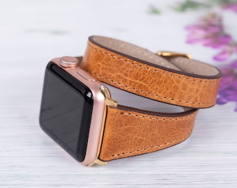ラスティックレザーダブルラップApple Watchバンド：iWatchシリーズ