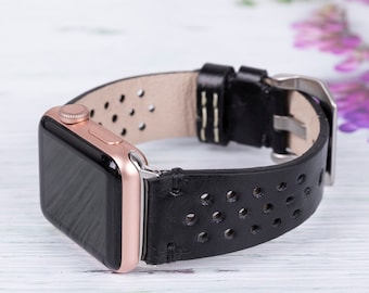 Correa de cuero negra para Apple Watch: correa para iWatch hecha a mano