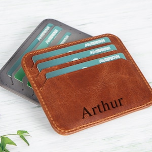 Schlanker Lederkartenhalter, Jubiläumsgeschenk Personalisierte Brieftasche, Benutzerdefinierte Handgemachter Kartenhalter, Leder Fronttasche Brieftasche, Geschenk für Papa