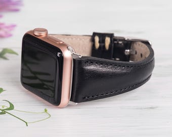 Correa de cuero negra para Apple Watch: correa fina para iWatch, todas las series
