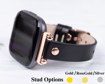 Leren Fitbit Versa/Sense-band: smal bandje met kralen voor dames