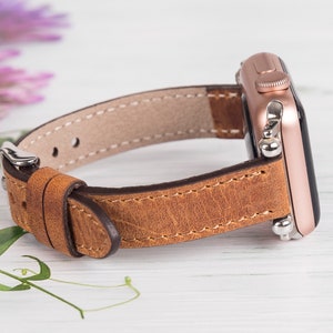 Slim Apple Watch Band women 40mm 41mm 42mm 44mm 45mm 46mm 49mm, Leather iWatch Strap Apple Watch Series 10 9 8 7 6 5 4 3, Gift for Her