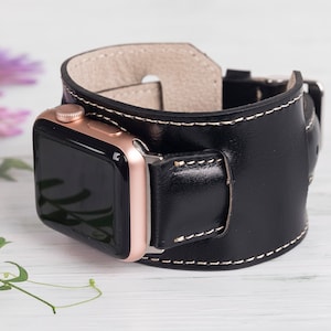Leather Apple Watch Cuff Band 40mm 41mm 42mm 44mm 45mm 46mm 49mm Men, Women iWatch Strap Series 10 9 8 7 6 5 4 Ultra 2, Birthday Gift