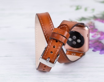 ブラウンレザーダブルラップApple Watchバンド
