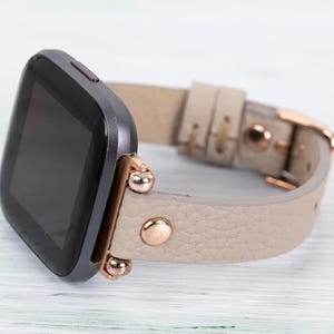 Fitbit Versa 4 3 2 Leather Watch Band Mom, Leather Fitbit Sense Watch Strap for Women, Slim Beaded Watch Strap, Women Fitbit Watch Bracelet