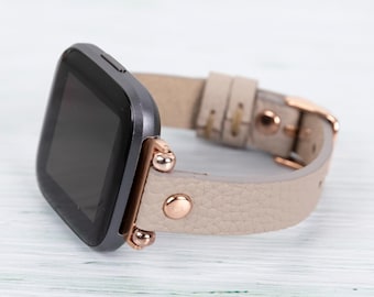 Leren Fitbit Versa/Sense-horlogeband: smal bandje met kralen