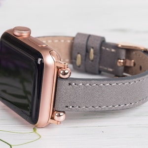 Slim Apple Watch Band 40mm 41mm 42mm 44mm 45mm 46mm 49mm, Grey Thin Leather Strap for iWatch Series 10 9 8 7 6 5 4 SE Ultra 2, Birthday Gift