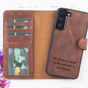 Funda de billetera personalizada para Samsung S23, funda de cuero para el día de la madre para Samsung S23 Ultra, cubierta trasera magnética desmontable hecha a mano para Galaxy S23 Plus