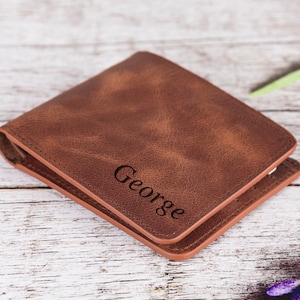 Cartera de cuero personalizada para hombre, regalo de cumpleaños para esposo y papá, billetera clásica de regalo, billetera delgada de cuero genuino