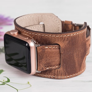 Leather Apple Watch Band 40mm 41mm 42mm 44mm 45mm 46mm 49mm Men, Cuff Apple Strap for iWatch Series 10 9 8 7 6 5 4 Ultra 2, Birthday Gift
