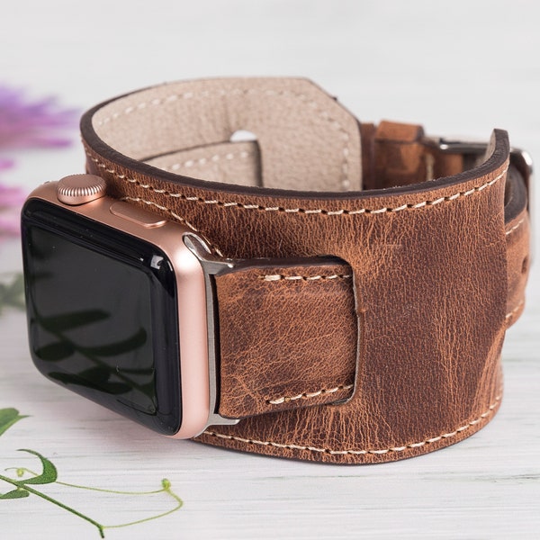 Leather Apple Watch Band 38mm 40mm 41mm 42mm 44mm 45mm 49mm Men, Cuff Apple Strap for iWatch All Series, Birthday Anniversary Gift Women