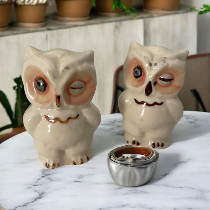 View of Vintage 1930s Owl Salt and Pepper Shakers / Shawnee Pottery / Kitschy ...