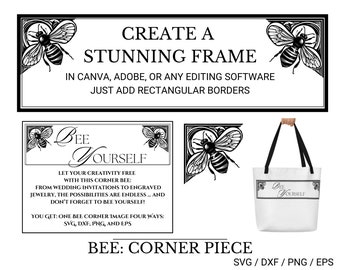 Art Nouveau Bee Corner Design Engraving Clipart Digital Clip Art, Instant Download,  Clip Art Png Svg DXF EPS Silhouette