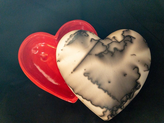 Heart shaped 5 1/2” jewelry/trinket box fired with horse hair!