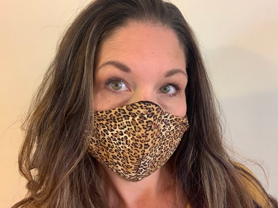 READY TO SHIP! Women’s leopard print face mask, double layer cotton with pocket for filter and a nose wire.