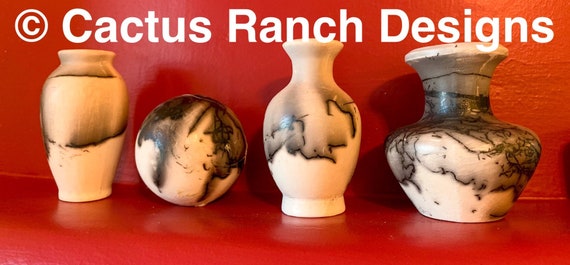 Set of 4 Custom Horse Hair Pottery Small Vases - FREE SHIPPING!