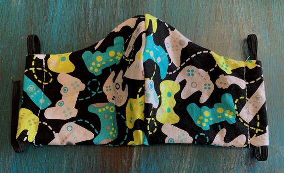 READY TO SHIP!!! Men’s gaming print face mask, double layer cotton with pocket for filter and a nose wire.