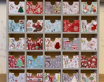 Beautiful bespoke handmade stunning Christmas  theme wooden Advent calendar, 25 drawer unit