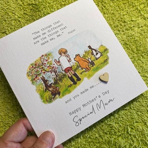 Carte de fête des mères - Maman - Maman - Nanna - Nounou - Personnalisée - Sentiment original classique de Winnie l'ourson - Christopher Robin - Citation -