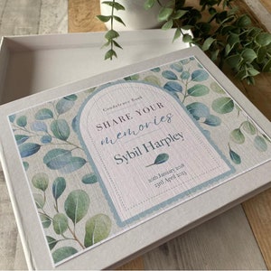 Personalised A5 Book of Condolence | Funeral Signing Book | Funeral Memory Book | Book of Memories |  In Loving Memory Book | eucalyptus