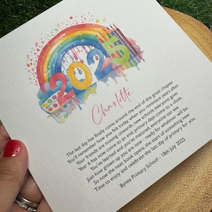 Tarjeta personalizada de último día de primaria para 6.º año: tarjeta de egreso escolar con versículo único, nombre y escuela personalizados, recuerdo de fin de curso.